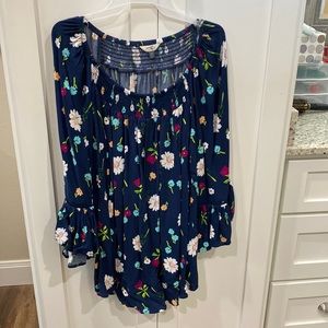🌹3/$10 Terra & Sky navy floral 3/4 flowy sleeved blouse sz 14W